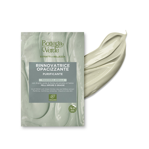  Bottega Verde Bottega Verde Estratti Di Bellezza - Maschera Argilla - Con Argilla Verde Di Sicilia Ed Estratto Di Salice - Riequilibrante, Rinnovatrice, Opacizzante - Pelli Impure O Grasse 