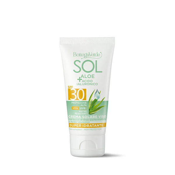  Bottega Verde Bottega Verde Sol Aloe Acido Ialuronico - Crema Solare Viso - Super Idratante - Con Succo Di Aloe Iperfermentato E Acido Ialuronico - Protezione Alta Spf30 - Water Resistant 