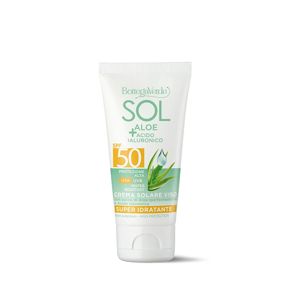  Bottega Verde Bottega Verde Sol Aloe Acido Ialuronico - Crema Solare Viso - Super Idratante - Con Succo Di Aloe Iperfermentato E Acido Ialuronico - Protezione Alta Spf50 - Water Resistant 
