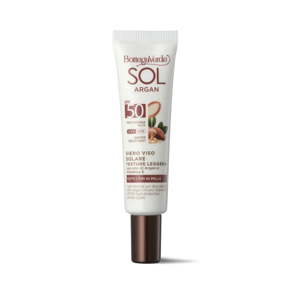  Bottega Verde Bottega Verde Sol Argan - Siero Solare Viso - Texture Leggera - Con Olio Di Argan E Vitamina E - Spf50 Protezione Alta - Water Resistant - Tutti I Tipi Di Pelle 