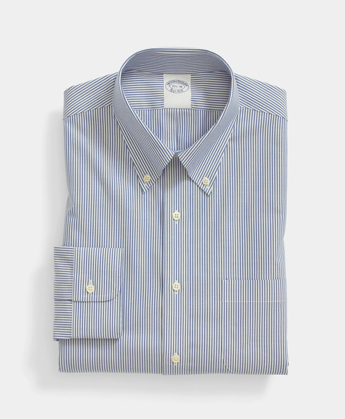  Brooks Brothers Camicia Oxford Pinpoint A Righe Non-iron Slim Fit Con Collo Button Down - Uomo Camicie Formali Blu 15 