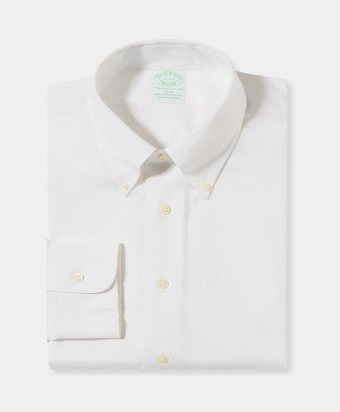  Brooks Brothers Camicia Pinpoint In Cotone Oxford Slim Fit Non-iron Con Collo Button Down - Uomo Camicie Formali Bianco 16h 