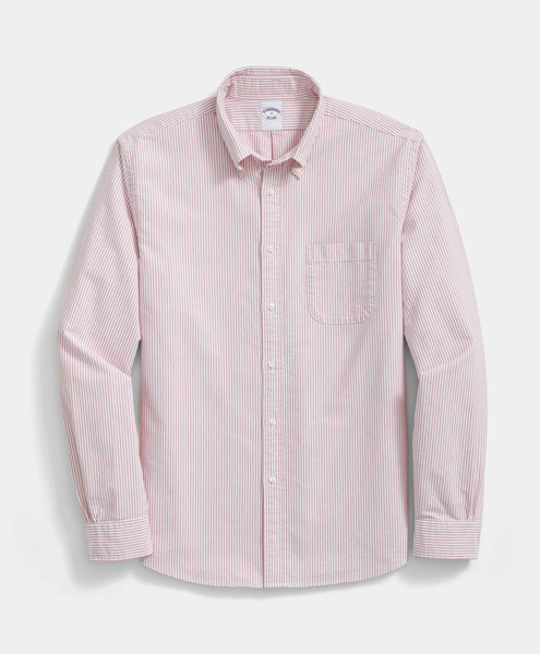  Brooks Brothers Camicia Regular Fit In Oxford Lavato A Righe Collo Button Down - Uomo Camicie Casual Rosso M 