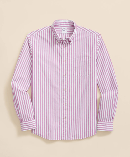  Brooks Brothers Camicia Regular Fit In Popeline A Righe Con Collo Button Down - Uomo Camicie Casual Viola Xxl 