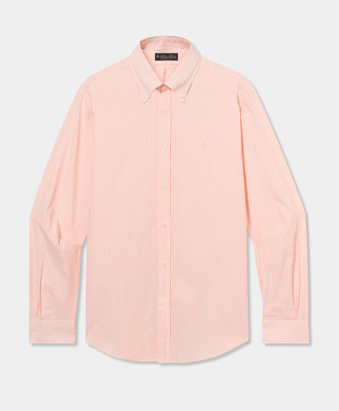  Brooks Brothers Camicia Regular Fit In Seersucker Con Collo Button Down - Uomo Camicie Casual Arancione S 