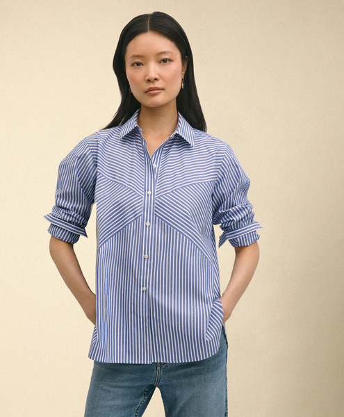  Brooks Brothers Camicia Relaxed Fit A Righe In Popeline Con Collo A Punta Classica - Donna Camicie E Bluse Blu Scuro L 
