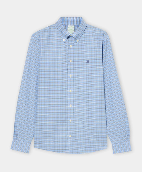  Brooks Brothers Camicia Slim Fit Golden Fleece A Quadri Oxford Con Collo Button Down - Uomo Camicie Casual Azzurro S 