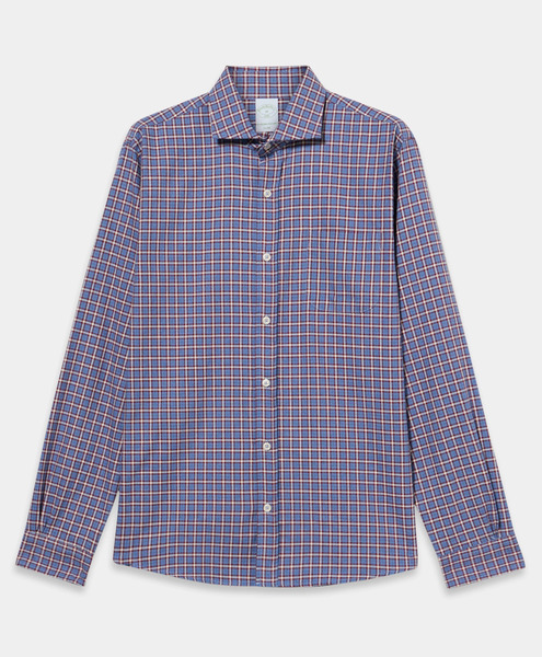  Brooks Brothers Camicia Slim Fit In Flanella Di Cotone A Quadri Con Collo Spread - Uomo Camicie Casual Azzurro S 