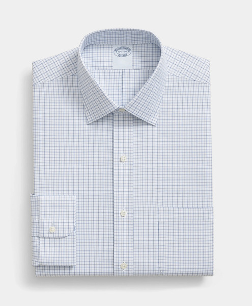  Brooks Brothers Slim Fit Non-iron Camicia In Twill Elasticizzato A Quadri Con Collo Ainsley - Uomo Camicie Formali Blu 17h 