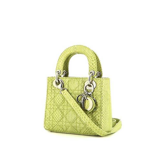  Dior Lady Dior Mini Handbag In Green Python 