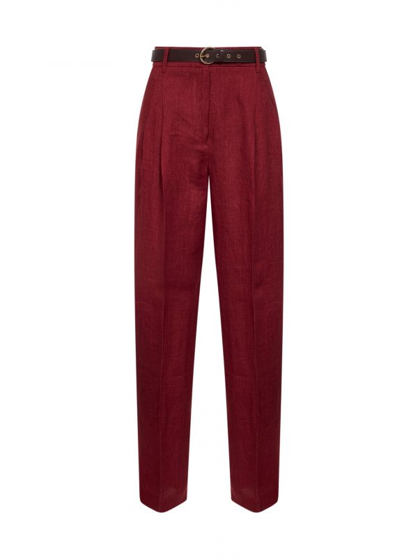  Max Mara Studio Max Mara Studio | Pantaloni Ampi Con Cintura Mstsumero In Batavia Di Lino Délavé Rosso Mattone | Donna | 40 