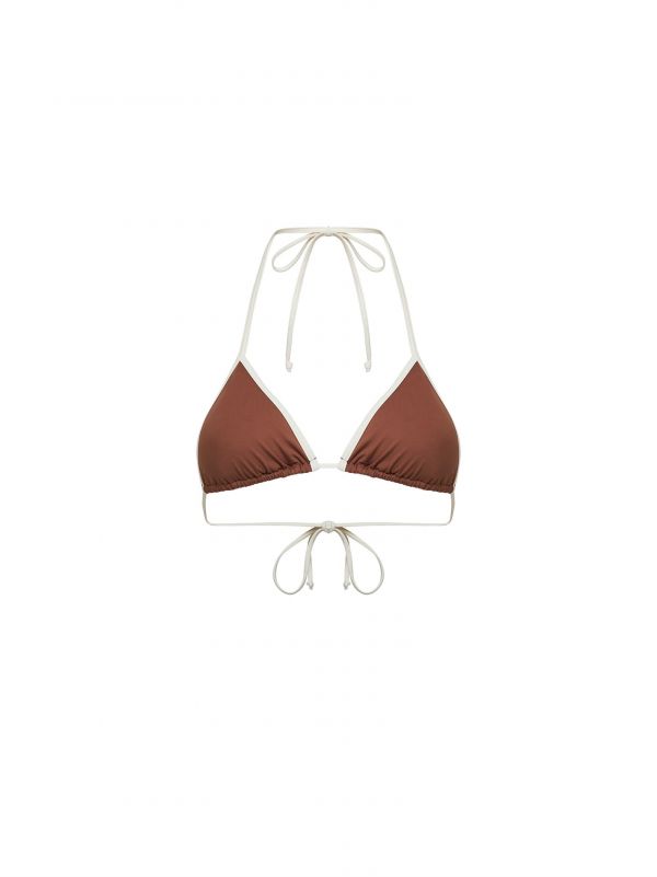  Mc2 Saint Barth Mc2 Saint Barth | Top Bikini A Triangolo Leah String In Lycra Marrone Con Bordo A Contrasto | Donna | S 
