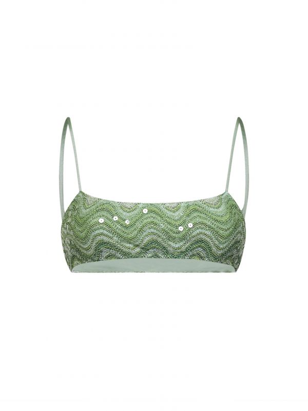  Mc2 Saint Barth Mc2 Saint Barth | Top Bikini Bralette Sadie In Maglia Rachel A Onde Con Paillettes Verde | Donna | S 