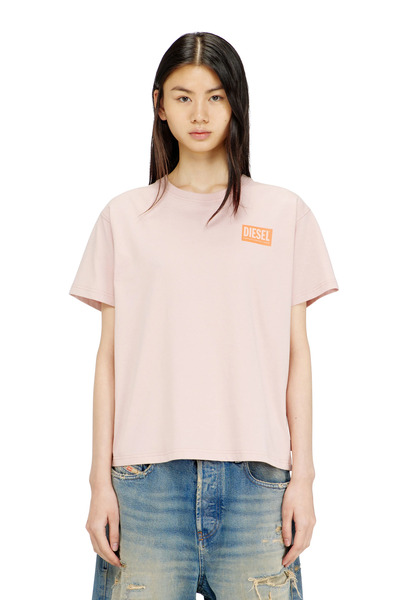  Diesel - T-shirt En Jersey De Coton Biologique Avec Encolure Ras-du-cou Et Imprimé Logo - T-shirts - Femme - Rose 