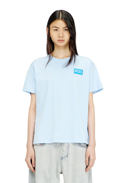 Diesel - T-shirt En Jersey De Coton Biologique Avec Encolure Ras-du-cou Et Imprimé Logo - T-shirts - Femme - Bleu 