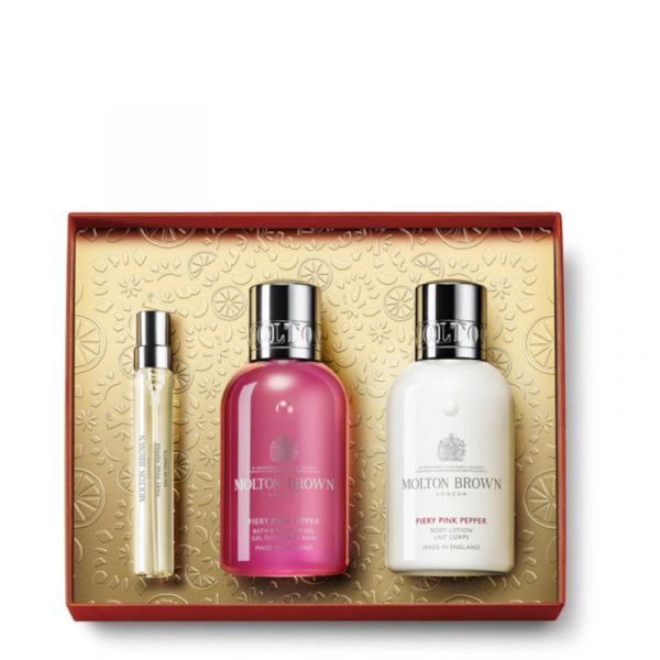  Molton Brown Fiery Pink Pepper Travel Gift Set 7,5 Ml Eau De Toilette + 100 Ml Shower Gel + 100 Ml Body Lotion - 7,5 Ml Eau De Toilette + 100 Ml Shower Gel + 100 Ml Body Lotion 