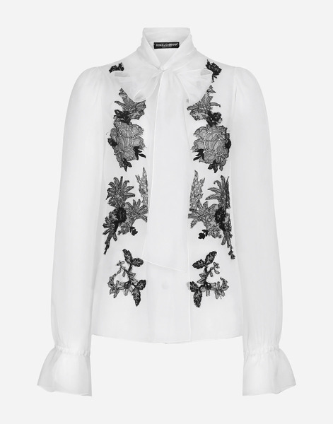  Dolce & Gabbana Camicia In Organza Con Fiocco E Applicazioni In Pizzo - Donna Camicie E Top Bianco 44 