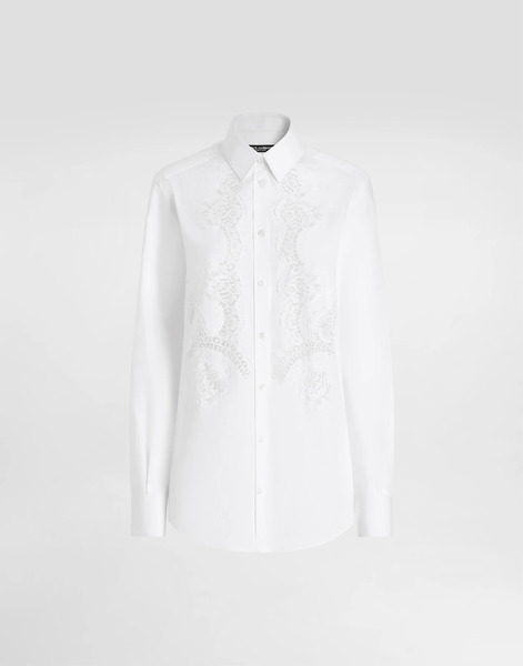  Dolce & Gabbana Camicia In Popeline Di Cotone Con Intarsio In Pizzo - Donna Camicie E Top Bianco Cotone 38 