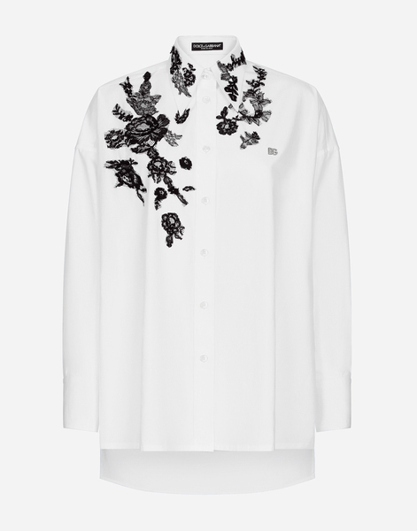  Dolce & Gabbana Camicia Oversize In Cotone Con Applicazioni In Pizzo - Donna Camicie E Top Bianco 48 