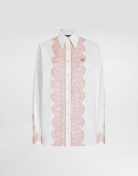  Dolce & Gabbana Camicia Oversize In Popeline Di Cotone Con Applicazioni In Pizzo - Donna Camicie E Top Bianco Cotone 40 