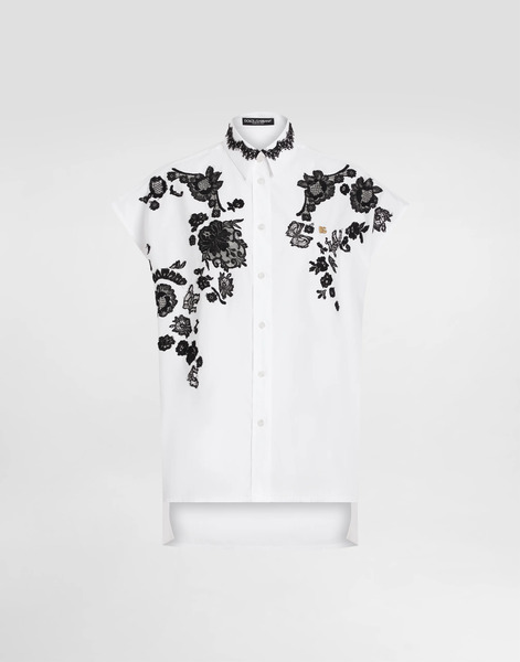  Dolce & Gabbana Camicia Oversize In Popeline Di Cotone Con Applicazioni In Pizzo - Donna Camicie E Top Bianco 48 