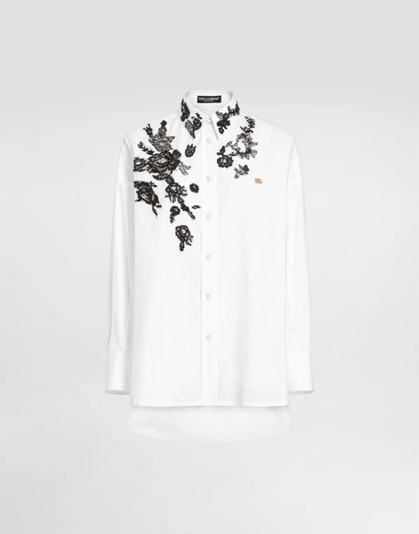  Dolce & Gabbana Camicia Oversize In Popeline Di Cotone Con Applicazioni In Pizzo - Donna Camicie E Top Bianco 38 
