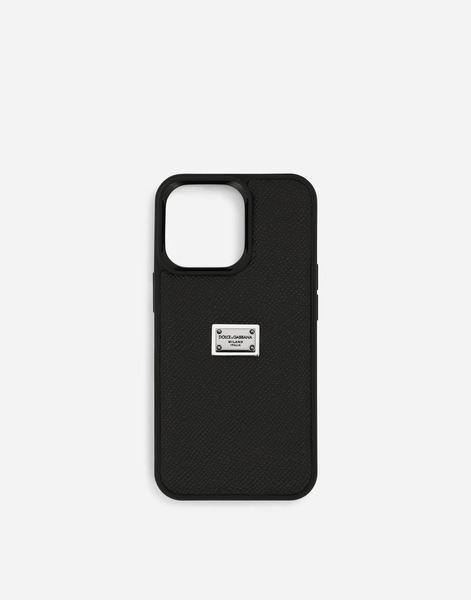  Dolce & Gabbana Cover Iphone 13 Pro In Pelle Di Vitello Con Targhetta Logata - Uomo Technology Nero Pelle Onesize 