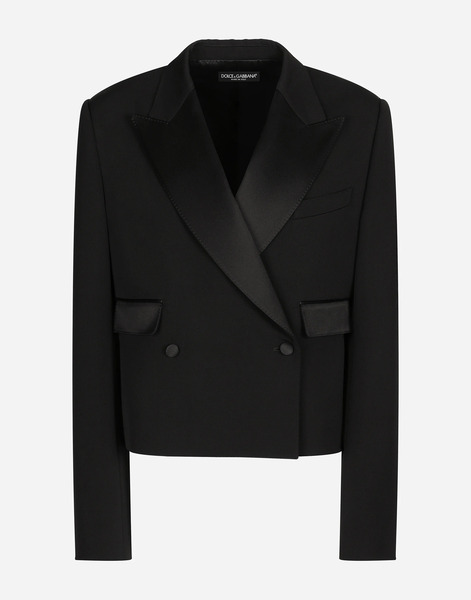  Dolce & Gabbana Giacca Corta Tuxedo Doppiopetto In Gabardina Di Lana - Donna Giacche E Blazer Nero Lana 36 