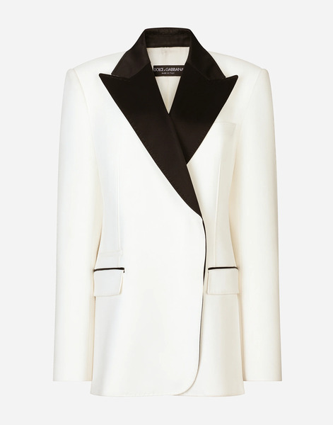  Dolce & Gabbana Giacca Doppiopetto In Crêpe Di Lana Con Revers Tuxedo - Donna Giacche E Blazer Bianco Seta 46 