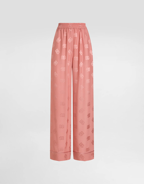  Dolce & Gabbana Pantaloni Pigiama In Raso Di Seta Jacquard Logo Dg Allover - Donna Pantaloni E Shorts Rosa 36 