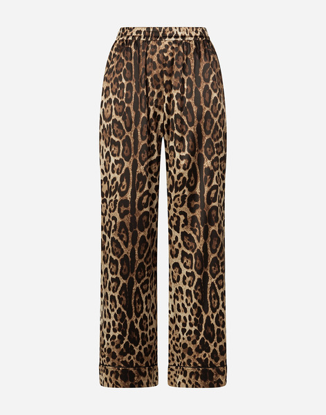  Dolce & Gabbana Pantaloni Pigiama In Raso Stampa Leopardo - Donna Pantaloni E Shorts Stampa Animalier Cotone 44 