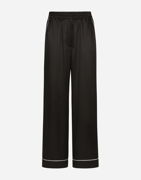  Dolce & Gabbana Pantaloni Pigiama In Seta Con Piping In Contrasto - Donna Pantaloni E Shorts Nero Seta 40 