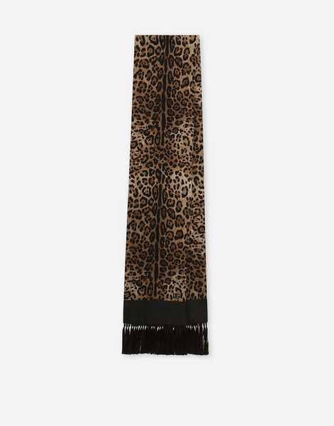  Dolce & Gabbana Sciarpa Seta Con Frange Stampa Leopardo - Uomo Sciarpe E Foulard Stampa Animalier Cotone Onesize 