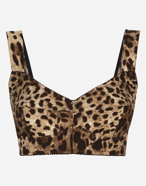  Dolce & Gabbana Short Bustier Top In Charmeuse With Leopard Print - Donna Camicie E Top Stampa Animalier Seta 52 