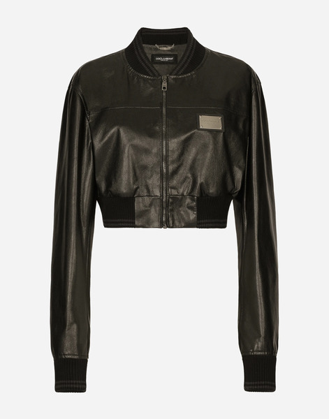  Dolce & Gabbana Short Nappa Leather Bomber Jacket With Tag - Donna Cappotti E Giubbotti Nero Pelle 46 