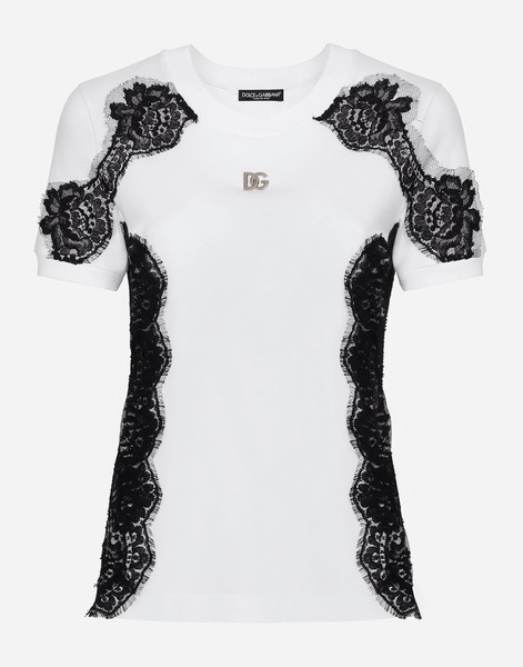  Dolce & Gabbana T-shirt In Jersey Con Inserti In Pizzo E Logo Dg - Donna T-shirts E Felpe Multicolore 42 