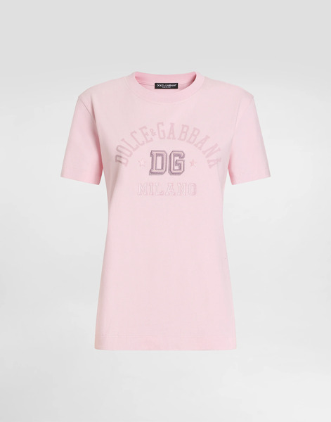  Dolce & Gabbana T-shirt Oversize In Jersey Con Ricamo Logo Dg A Rilievo - Donna T-shirts E Felpe Rosa 36 