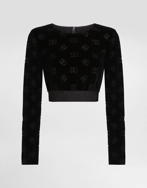  Dolce & Gabbana Top Corto In Ciniglia Di Cotone Jacquard Logo Dg - Donna T-shirts E Felpe Nero Cotone 44 