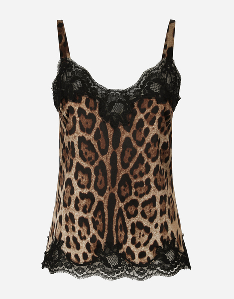  Dolce & Gabbana Top Lingerie In Raso Stampa Leopardo Con Pizzo - Donna Camicie E Top Stampa Animalier Raso 3 