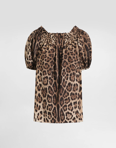  Dolce & Gabbana Top Maniche Corte In Popeline Stampa Leopardo - Donna Camicie E Top Stampa Animalier 52 