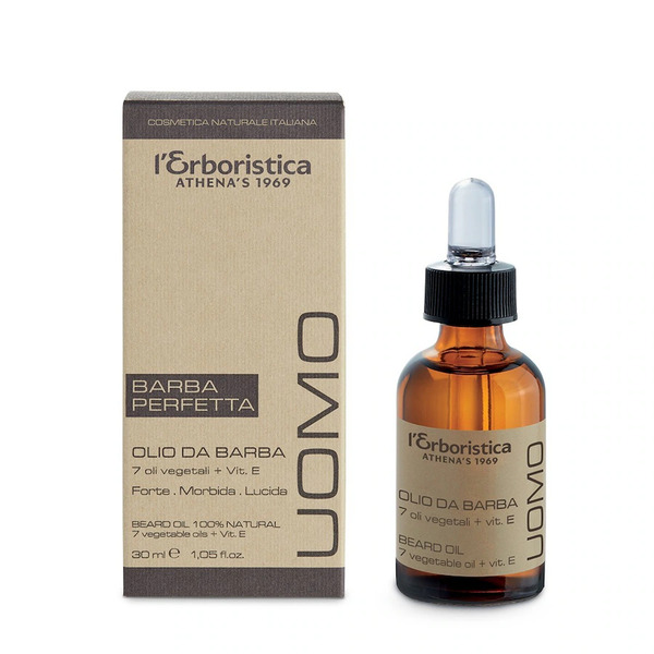  Athena's - Uomo Olio Da Barba 100% Naturale 7 Oli Vegetali + Vit E Cura Della Barba 30 Ml Male 
