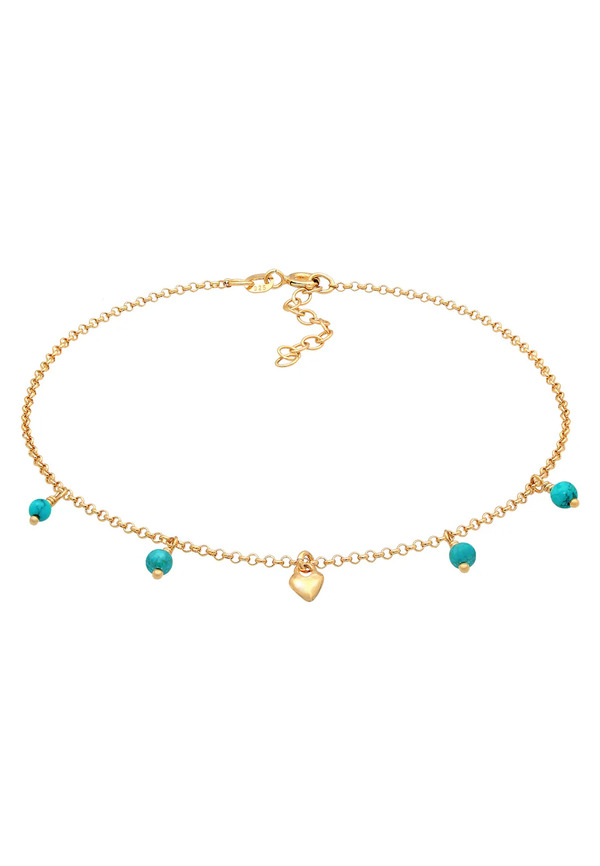  Elli - Cavigliera Cuore Boho Turchese Con Howlite In Argento Sterling 925 Placcato Oro Gioielli Per I Piedi 1 Pieces Female 