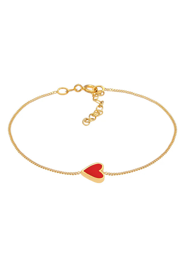  Elli - Cuore Amore Rosso Con Smalto In Argento Sterling 925 Placcato Oro Bracciali E Braccialetti 1 Pieces Female 