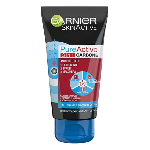  Garnier - Pure Active Intense, Azione 3in1, Detergente + Scrub + Maschera Anti Punti Neri E Imperfezioni, 0 Sapone Viso 400 Ml Female 