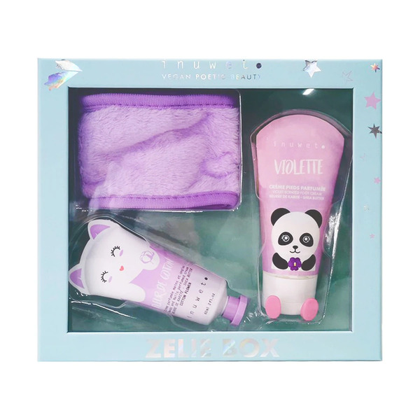  Inuwet - Set Regalo Cocooning Zelie - Vegano, Naturalecrema Mani Ai Fiori Di Cotone, Crema Piedi Alla Viola, Fascia Per Capelli Cofanetti Creme Corpo 60 Ml Unisex 