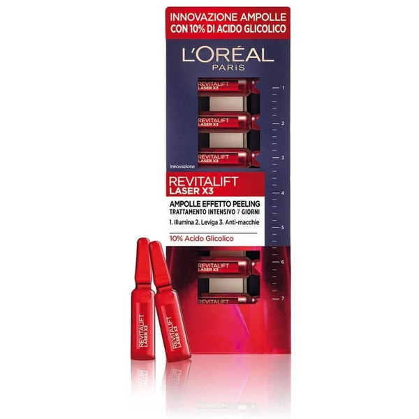  L'oréal Paris - Revitalift Laser X3, Ampolle Arricchite Di Acido Glicolico Puro E Concentrato Al 10%, Per Un Effetto Pelle Nuova Crema Viso 1 Pieces Female 