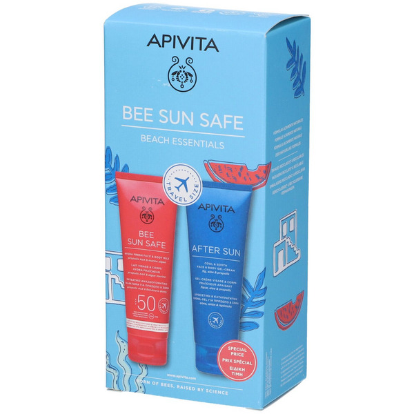  Apivita Bee Sun Safe Beach Essentials Cofanetto Promo Latte Viso E Corpo + Gel-crema Doposole Travel Size 
