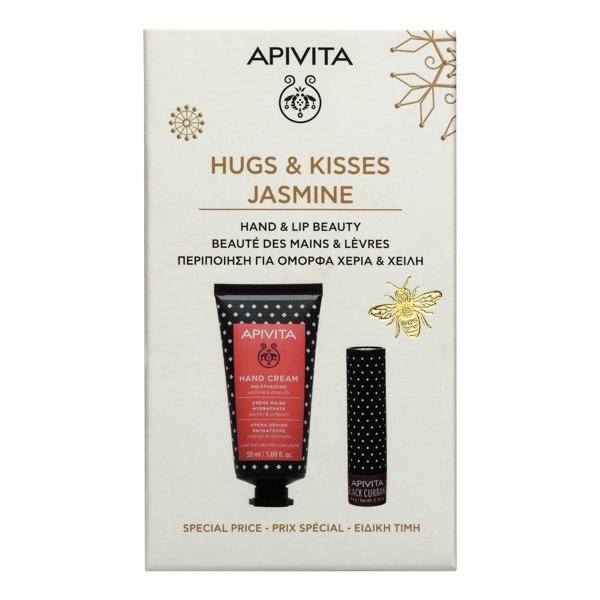  Apivita Cofanetto Regalo Hugs & Kisses Jasmine Con Crema Mani Idratante Al Gelsomino 50 Ml+ Balsamo Labbra Ribes Nero 4,4 G 