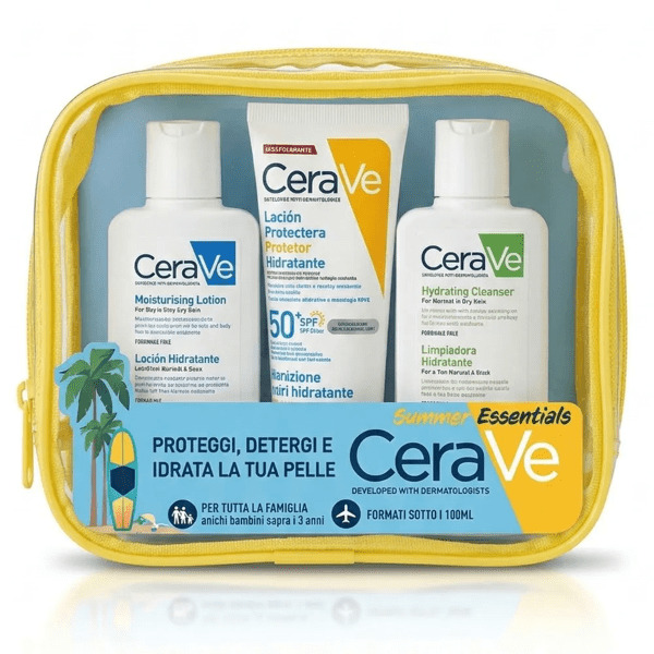  Cerave Summer Pochette Viaggio Con Detergente Idratante 88 Ml + Protezione Solare Spf 50+ 75 Ml + Lozione Idratante 88 Ml 