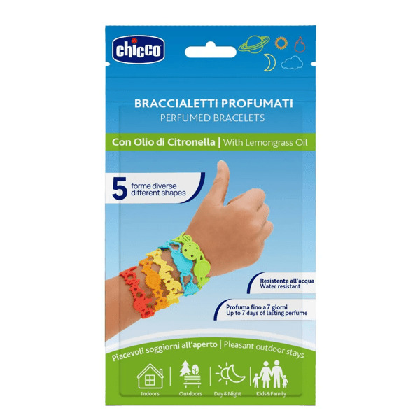  Chicco Braccialetti Anti-zanzare Profumati In Silicone 5 Pezzi Protezione Profumata Con Olio Di Citronella 